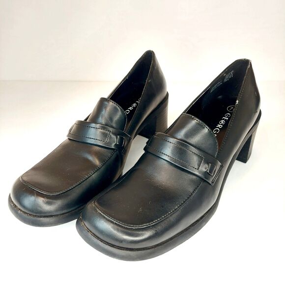 George Shoes - Women's George Black Faux Leather Jessica 2" Block Heel School Shoes Sz 7.5